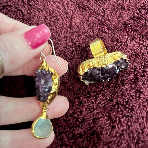 NWOT JANNA CONNER Druzy Stone Ring 6 and One Matching Earring. - Picture 10 of 10